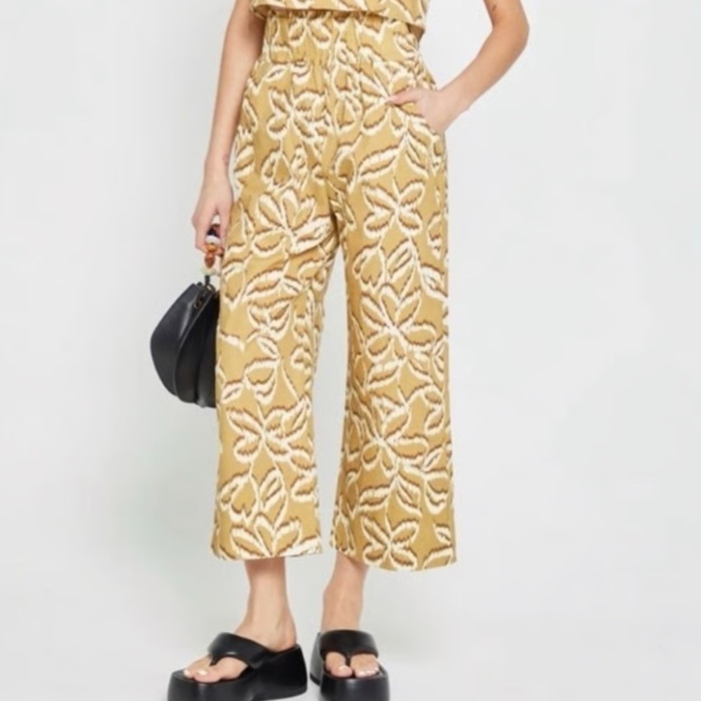 Kourt Willow Crop Wide Leg High Waist Pants Extra Large XL Tan Floral I